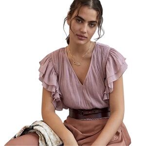 Forever That Girl Anthropologie Smocked Ruffle Sleeve Crop‎ Top Size Medium